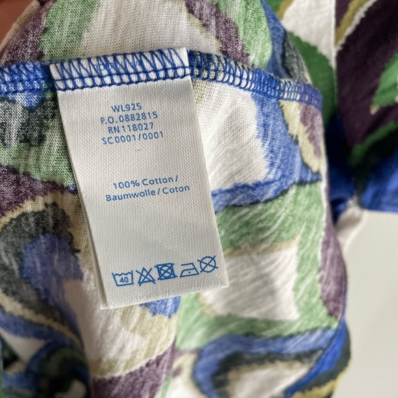 Boden Fan Scallop Print Alyssa Miller Collection Tee Shirt - Blue/Green - Size 2 - Picture 8 of 9